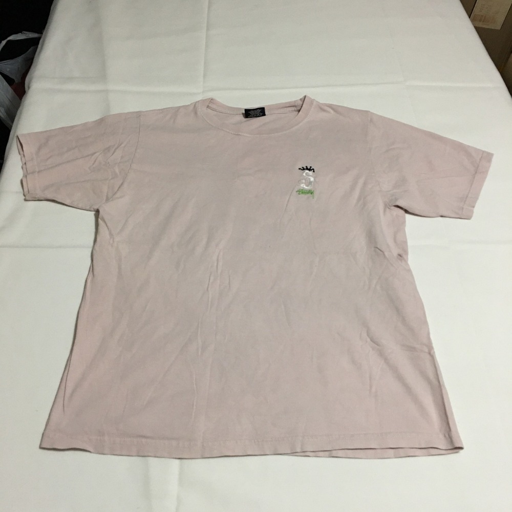 Stussy T-Shirt Mens Medium Pink Embroidered Logo Short Sleeve